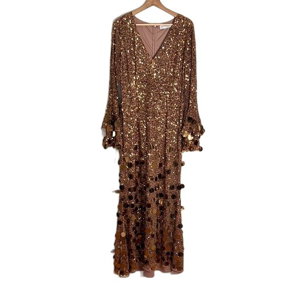 Mac Duggal style 94016 3D hanging disco Sequin copper Evening party Dress SZ 12 - Picture 1 of 12
